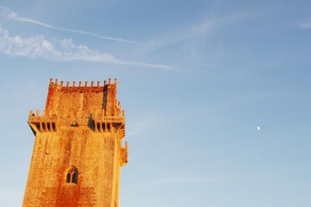 a large clock tower in the background