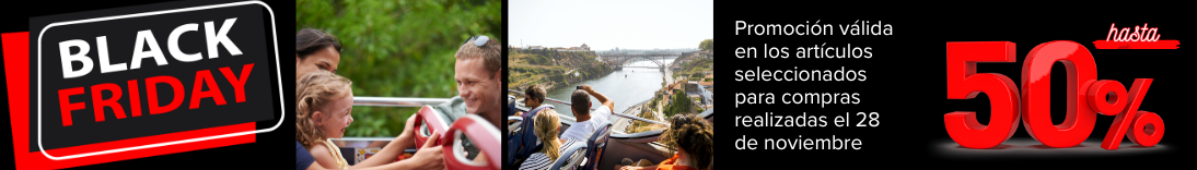 Black Friday banner with discount up to 50% and river cruise imagery.